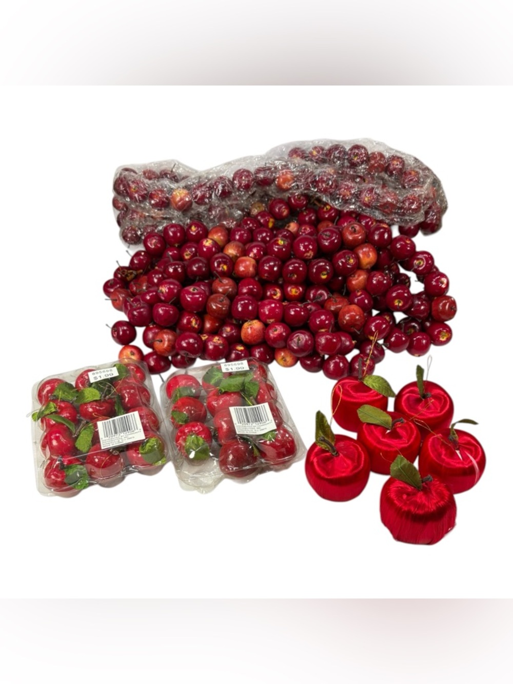 Vintage Strings Mini Red Apple Christmas Garland Total 36 Feet & Apple Ornaments